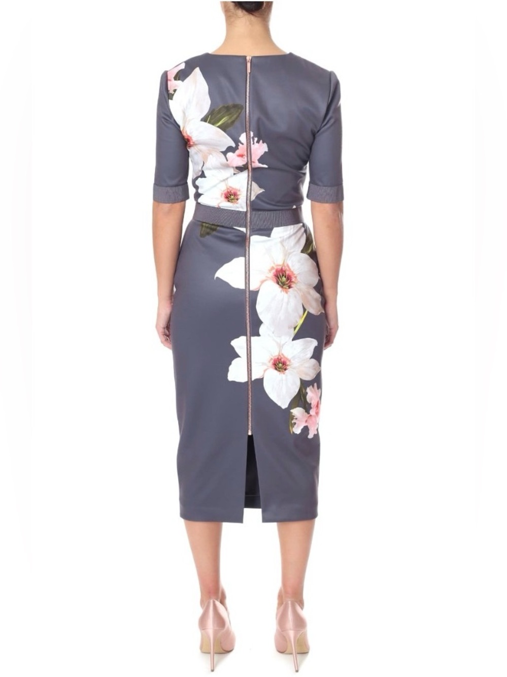 Ted Baker Charcoal Midi Dress with White Floral Print - Picture 2 of 11